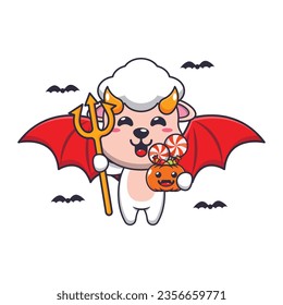 Devil sheep in halloween day. Cute halloween cartoon illustration. 
