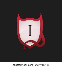 Devil Shield Horn With Letter I Emblem Logo - Vector File