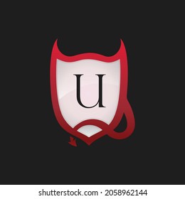 Devil Shield Horn With Letter U Emblem Logo - Vector File