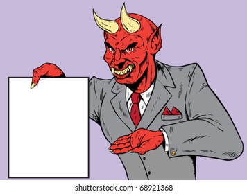 Devil showing the contract for your signature