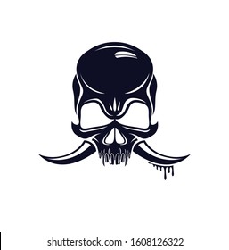 Devil sign horned skull vector illustration classic style tattoo, dead scull with animal horns.