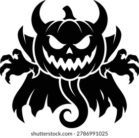 Devil silhouette pumpkin monster illustration.