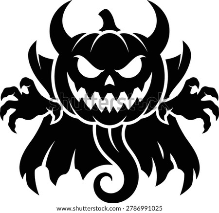 Devil silhouette pumpkin monster illustration.