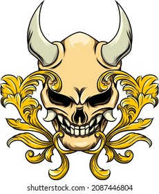 Devil skull and baroque style decorations of illustration
