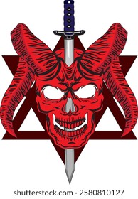 Devil skull with big horns and sword witchcraft vector