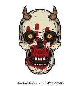 Devil skull. Skull with bloody hand print 