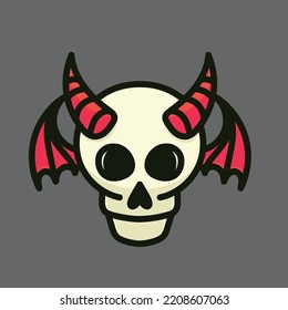 Devil Skull Cartoon Mascot Vector Design Flat