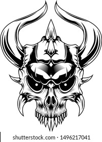 The Devil Skull Evil black and white