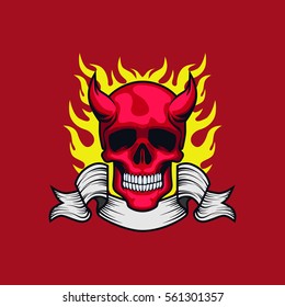 Devil Skull and Flames Logo Vector Illustration