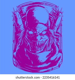 devil skull hand drawn vector illustration in worn hood