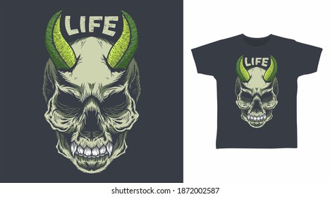 Devil skull head detailed vector illustration t-shirt design