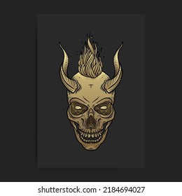 Devil skull head in engraving, hand drawn, luxury, esoteric, boho style, fit for spiritualist, religious, paranormal, tarot reader, astrologer or tattoo