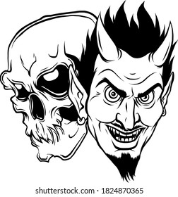 Devil and skull head vector illustration design