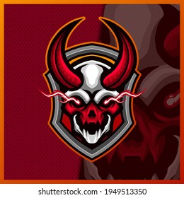 Devil Skull Horn mascot esport logo design illustrations vector template, Bones logo for team game streamer social media banner 