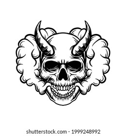 Devil Skull horn with smoke vector illustration