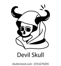 Devil skull icon in drawing style
