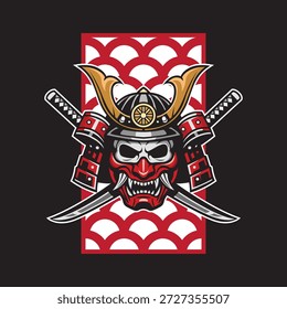 Vector de diseño de máscara de samurái japonés de calavera del diablo
