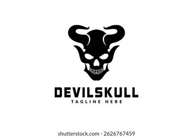 devil skull logo design template, logo icon vector illustration silhouette