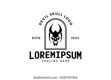 devil skull logo design template, logo icon vector illustration silhouette