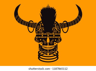 Devil skull with mohawk and earings orange