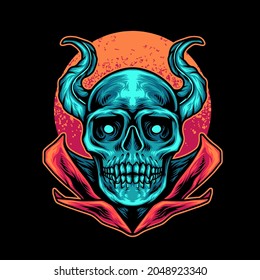 Devil Skull With Moon Illustration for your business or merchandise