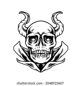 Devil Skull With Moon Silhouette Illustration for your business or merchandise