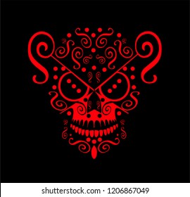 Devil skull red color with ornament details, vector background