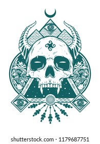 devil skull for shirt design in black white concept