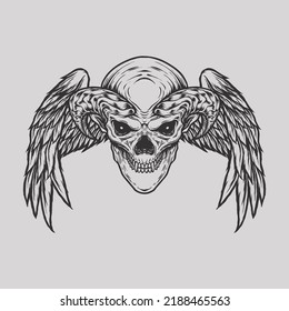 devil skull wings line art design