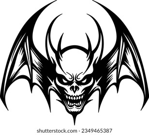 A devil skull with wings in a vintage style of illustration