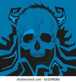 Devil skull without jaw blue background