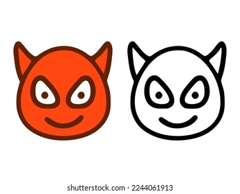 Devil with a smile emoticon in two style isolated on white background.