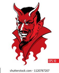 Devil smiling, cartoon character sports mascot. Vector illustration.