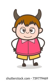 Devil Smiling Face - Cute Cartoon Fat Kid Illustration