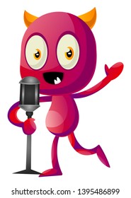 Devil speak on microphone, illustration, vector on white background.