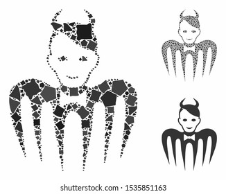 Devil spectre composition of ragged elements in different sizes and color tints, based on devil spectre icon. Vector unequal elements are composed into collage.