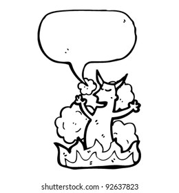 devil with speech bubble appearing in flames