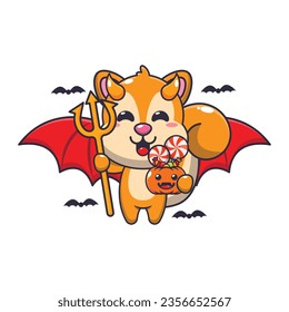 Devil squirrel in halloween day. Cute halloween cartoon illustration. 