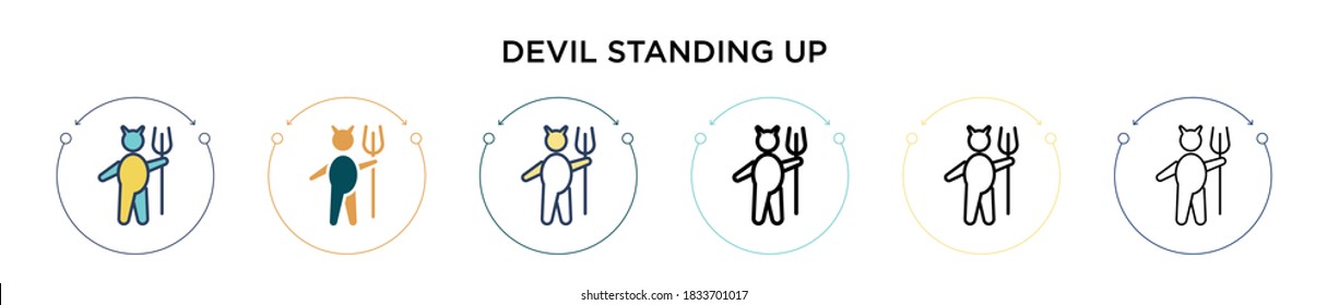 Devil standing up icon in filled, thin line, outline and stroke style. Vector illustration of two colored and black devil standing up vector icons designs can be used for mobile, ui, web
