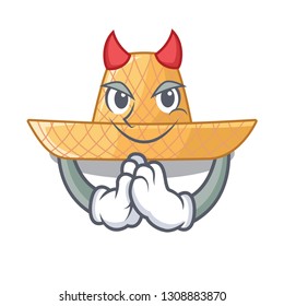 Devil straw hat in a wooden cartoon
