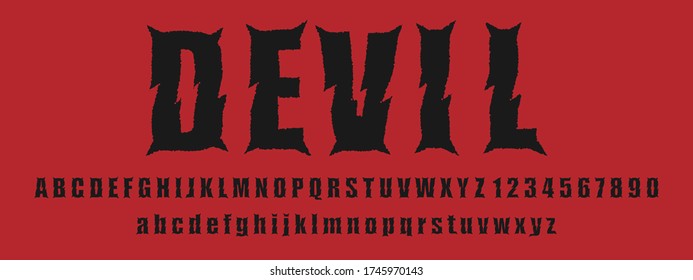 Devil Style Font, Alphabets And Numbers Letters Design. Vector Illustration.