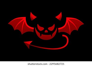 Devil tail, horns and wings. Demonic red elements for the photo decoration. Vector illustration.