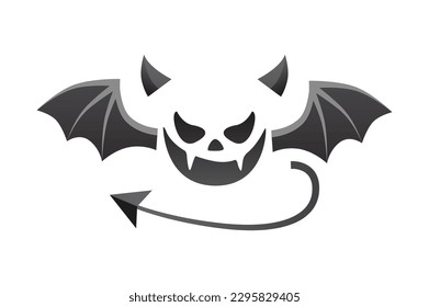 Devil tail, horns and wings. Demonic black elements for the photo decoration. Vector illustration.