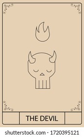 The Devil. Tarot card, vintage color and minimalist drawing engraved illustration with mystic symbols. The Major Arcana.