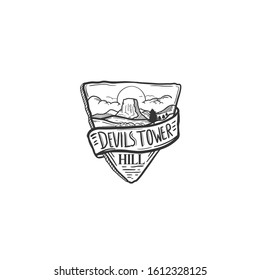 Devil tower hill logo illustration line art