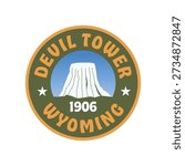Devil tower Wyoming, badge, sticker logo vector illustration