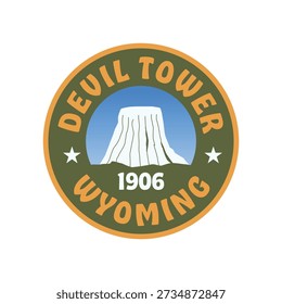 Devil tower Wyoming, badge, sticker logo vector illustration