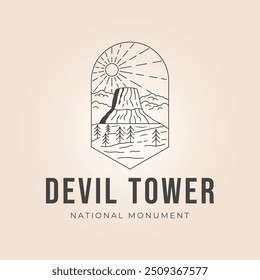 devil tower or wyoming national park line art logo vector illustration design