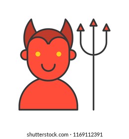 devil and trident, Halloween related outline icon, editable stroke