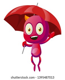 Devil with umbrella, illustration, vector on white background.